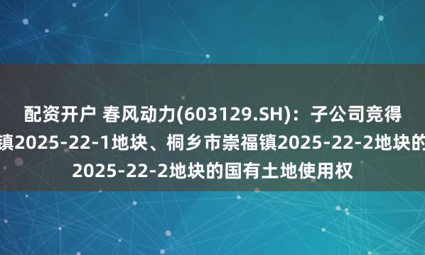 配资开户 春风动力(603129.SH)：子公司竞得编号桐乡市崇福镇2025-22-1地块、桐乡市崇福镇2025-22-2地块的国有土地使用权